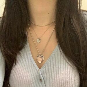 Tiffany and co. Euc numbered RTT heart tag on a 34” beaded chain sterling silver